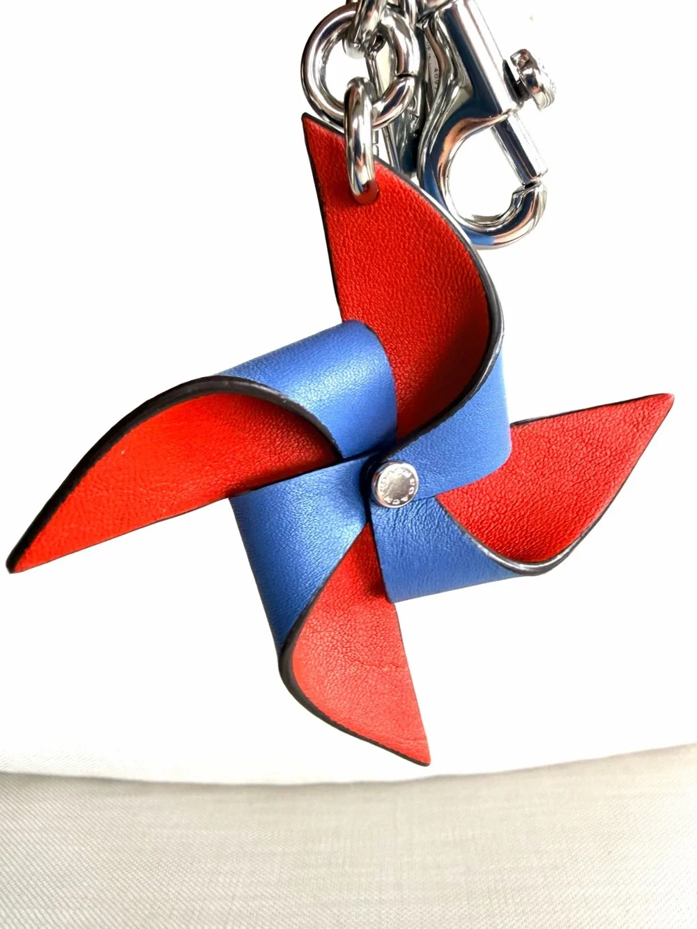 COACH NWT Leather Pinwheel Bag Charm Keychain CU257 Sky Blue Red